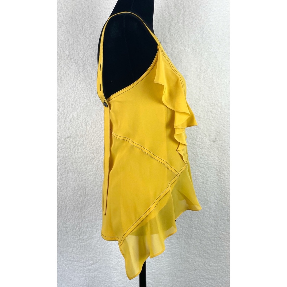 DEREK LAM • Yellow Silk Ruffle Button-Strap Tank Top, 0 - Picture 4 of 13